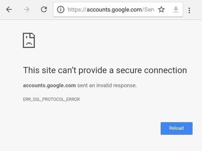 ERR_SSL_PROTOCOL_ERROR 오류 화면