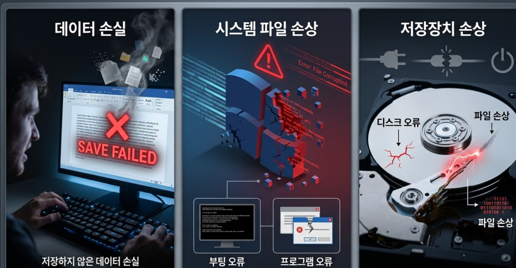 강제종료 주의사항 예시