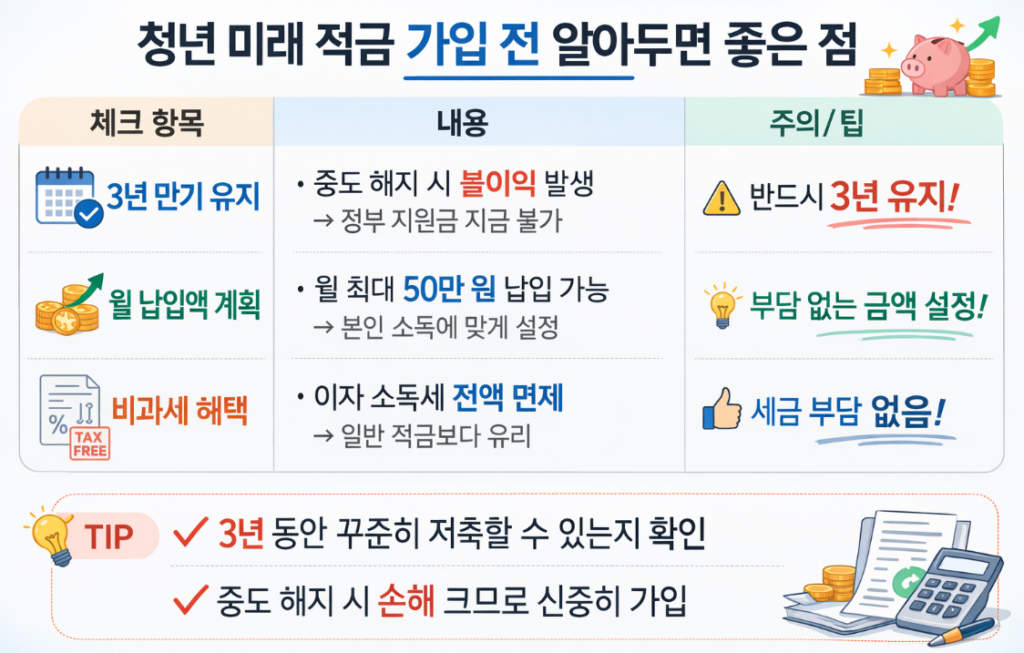 청년 미래 적금 주의사항 예시